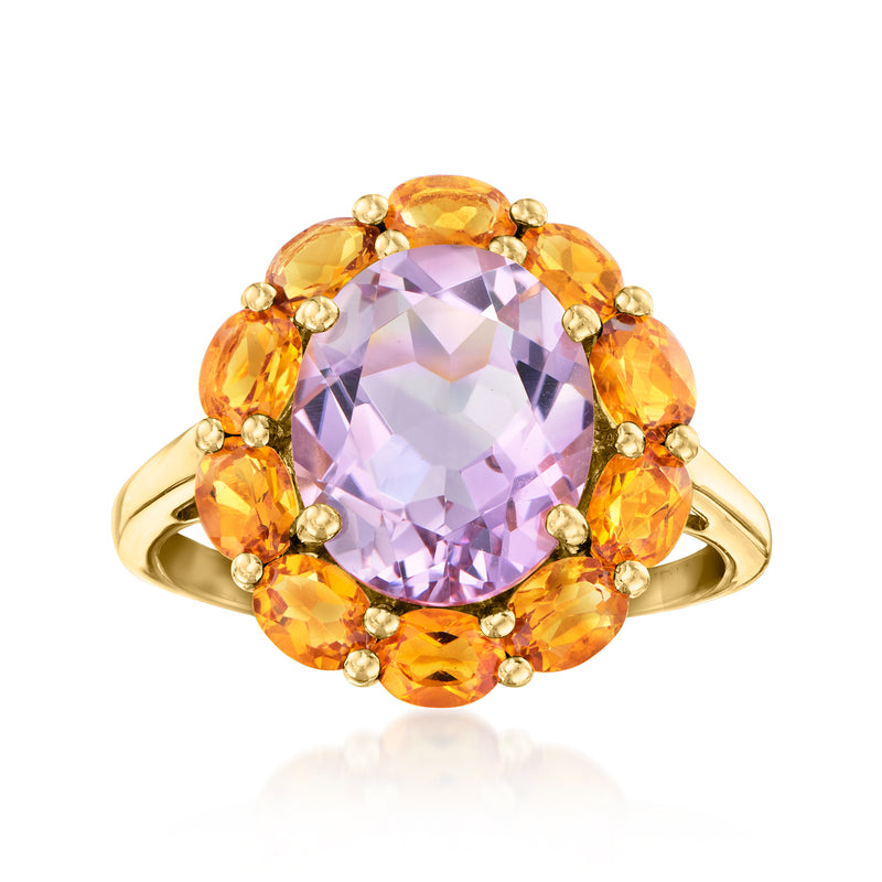 18k gold over sterling ring with oval amethyst center and orange citrine halo
