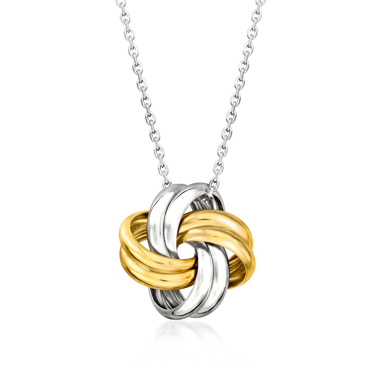 Italian Sterling Silver and 18kt Gold Over Sterling Love Knot Necklace