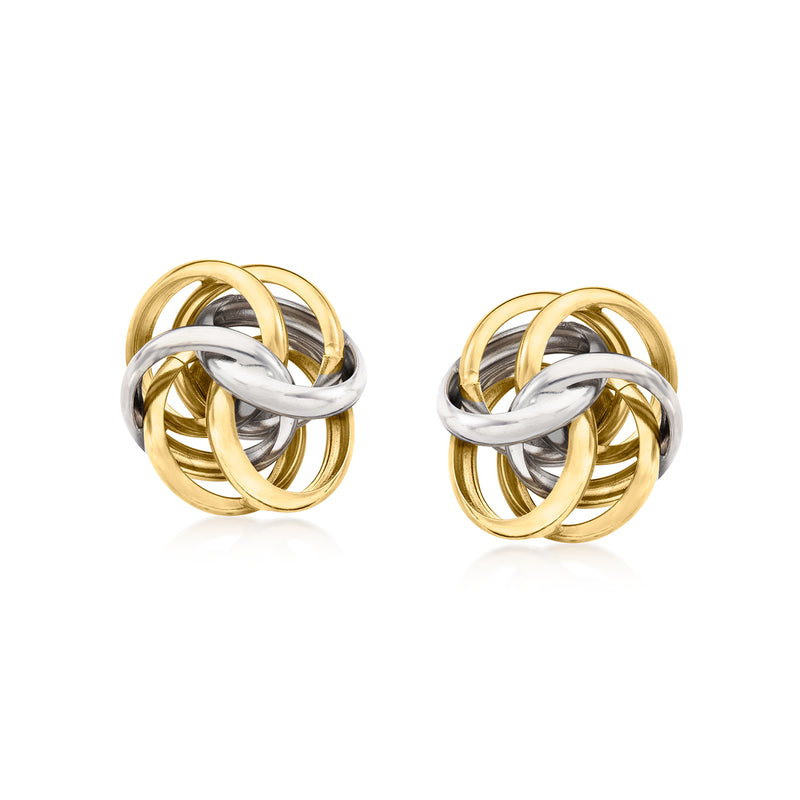 Love knot post earrings in gold and sterling silver interwoven rings