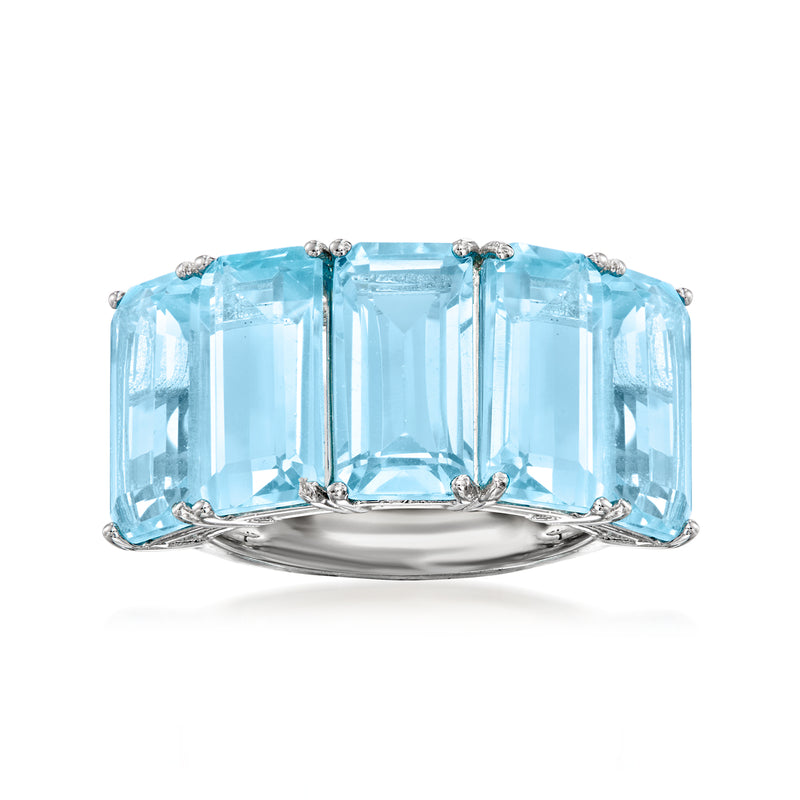 Sky blue topaz five-stone ring with five light-blue stones in sterling silver