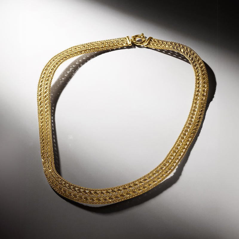 14kt yellow gold alternating rope and popcorn-chain necklace with lobster clasp