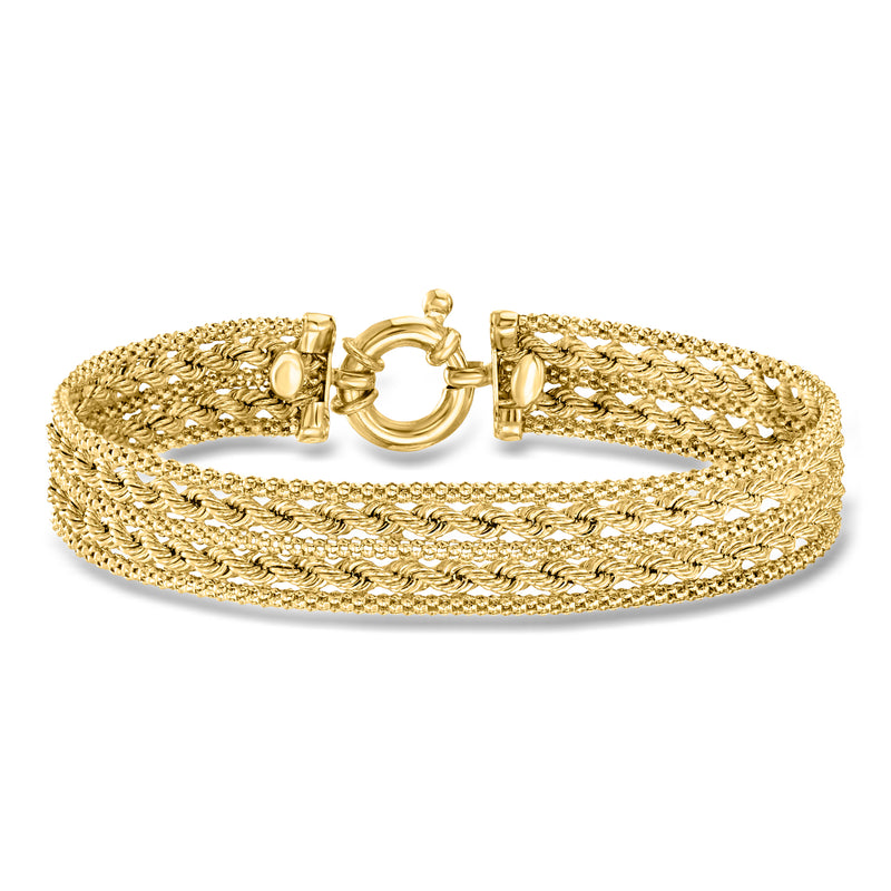 14kt yellow gold alternating rope and popcorn-link chain bracelet with clasp