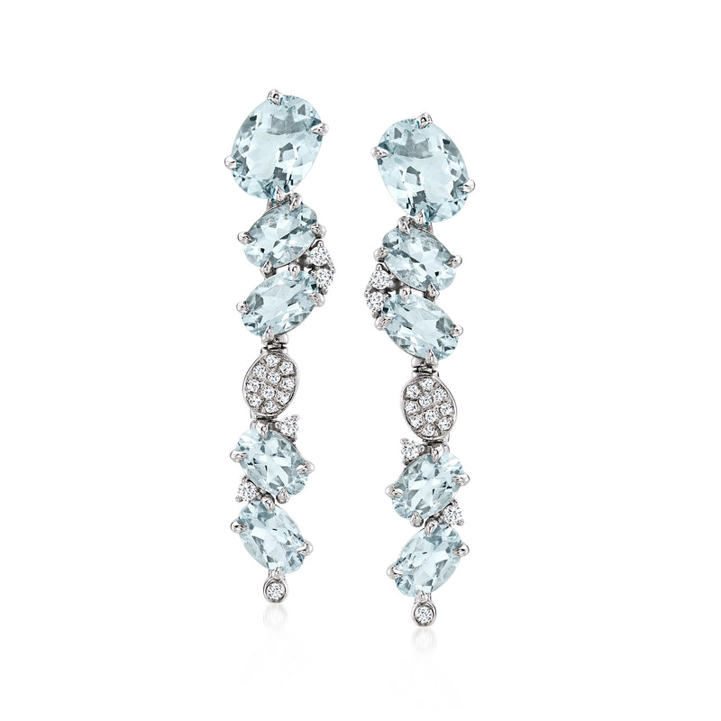 Vintage aquamarine oval drop earrings with diamond accents, 14kt white gold