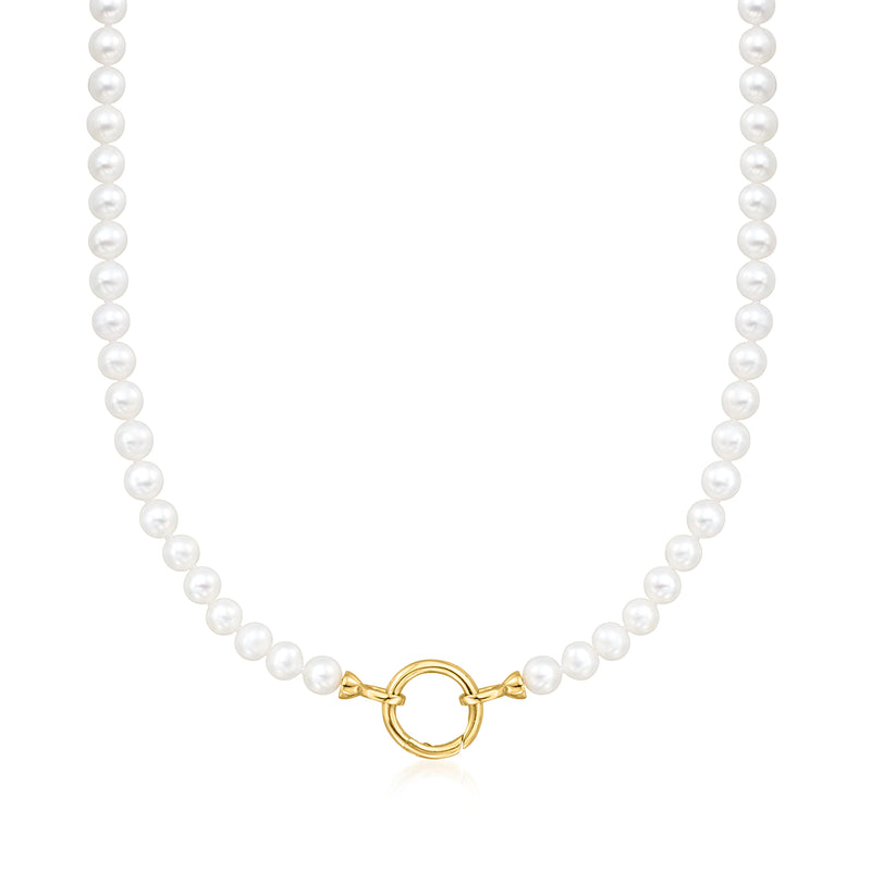 White cultured pearl necklace with 18kt gold over sterling round clasp