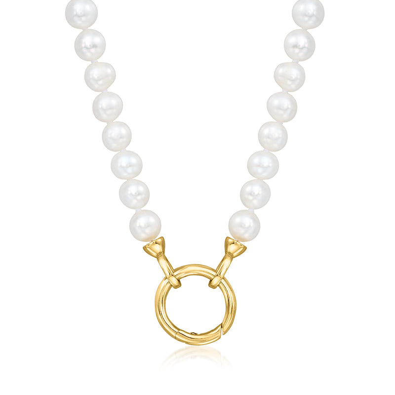 White cultured pearl necklace with gold round clasp