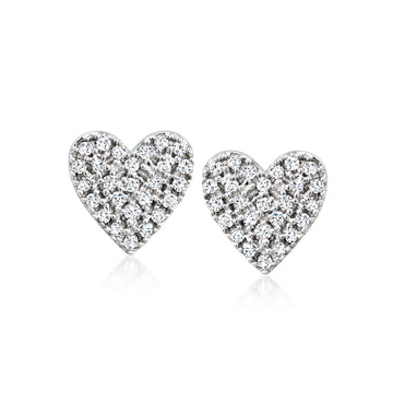 .10 ct. t.w. Pave Diamond Heart Earrings in Sterling Silver