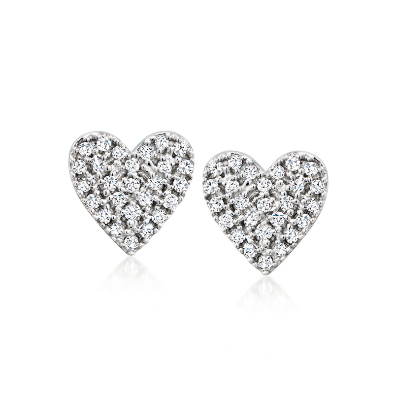 Sterling silver pave diamond heart stud earrings, 0.10 ct total weight, post backs