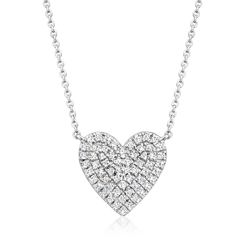 Sterling silver pave diamond heart necklace with linked chain, heart fully encrusted