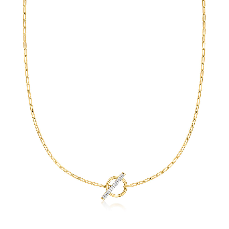 Gold over sterling paper clip link toggle necklace with diamond accent