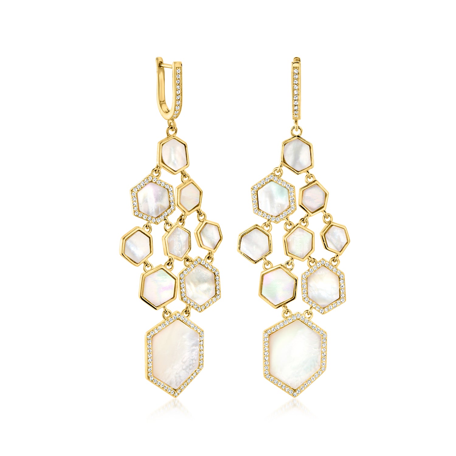 Mother-of-Pearl and 3.60 ct. t.w. White Topaz Chandelier Earrings in 18kt Gold Over Sterling