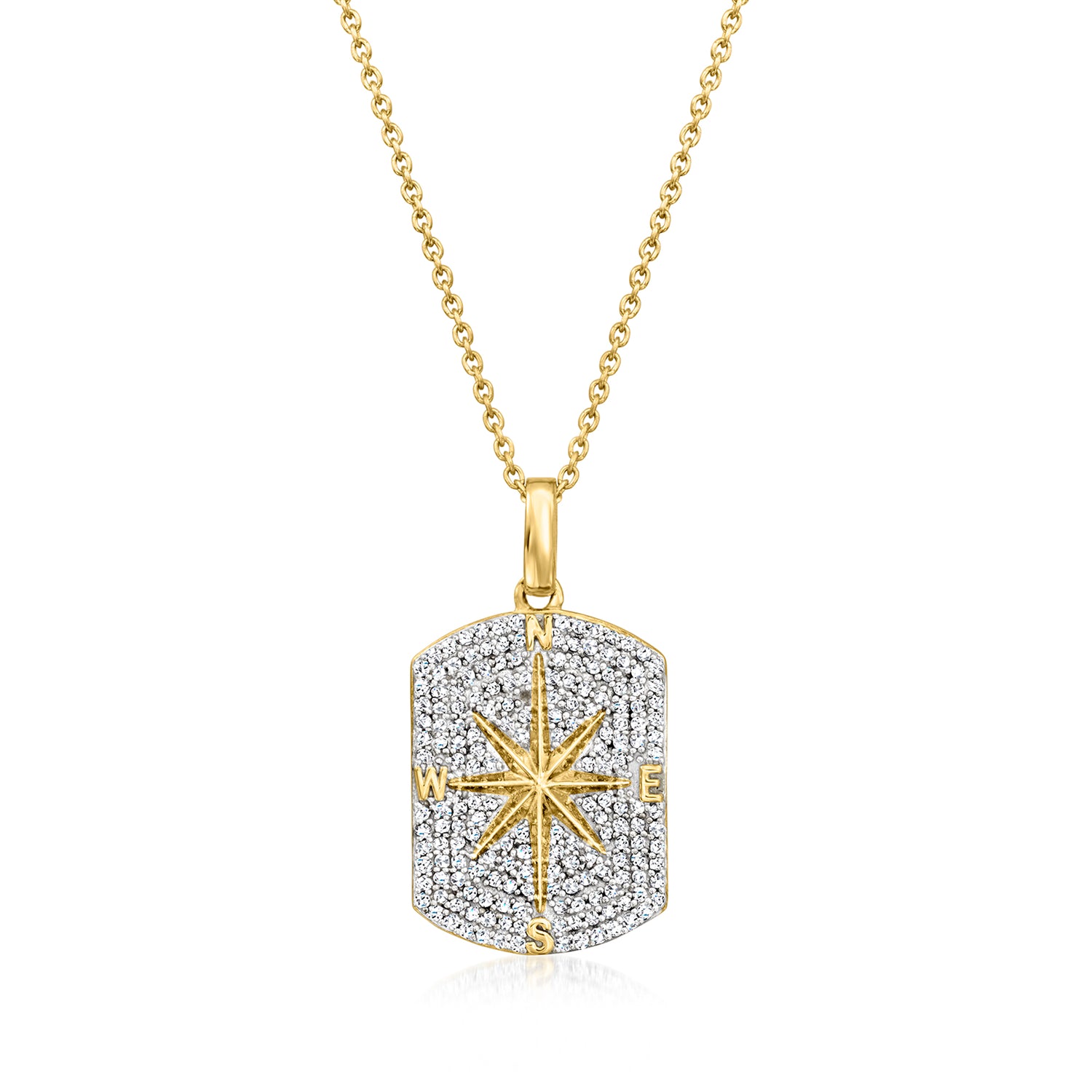 .50 ct. t.w. Diamond Compass Dog Tag Pendant Necklace in 18kt Gold Over Sterling