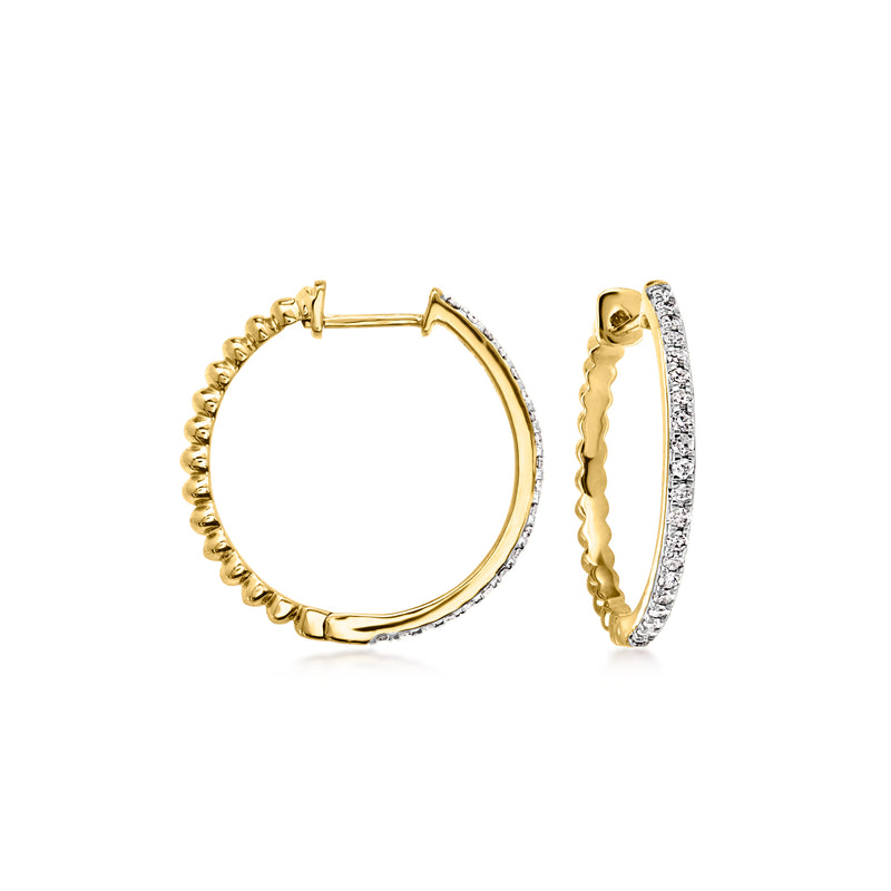 Diamond-accent beaded reversible hoop earrings in 18kt gold over sterling