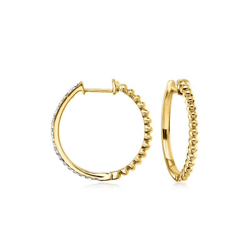 Gold over sterling beaded reversible hoop earrings with diamond accents