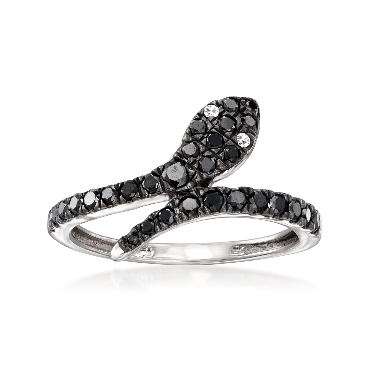 .50 ct. t.w. Black and White Diamond Snake Bypass Ring in Sterling Silver