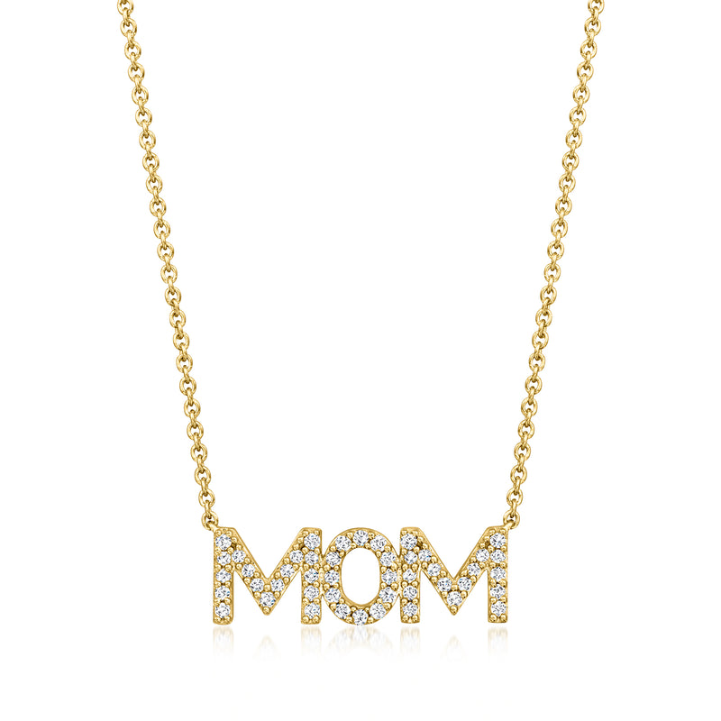 Gold over sterling necklace with 'MOM' diamond-look pendant and chain