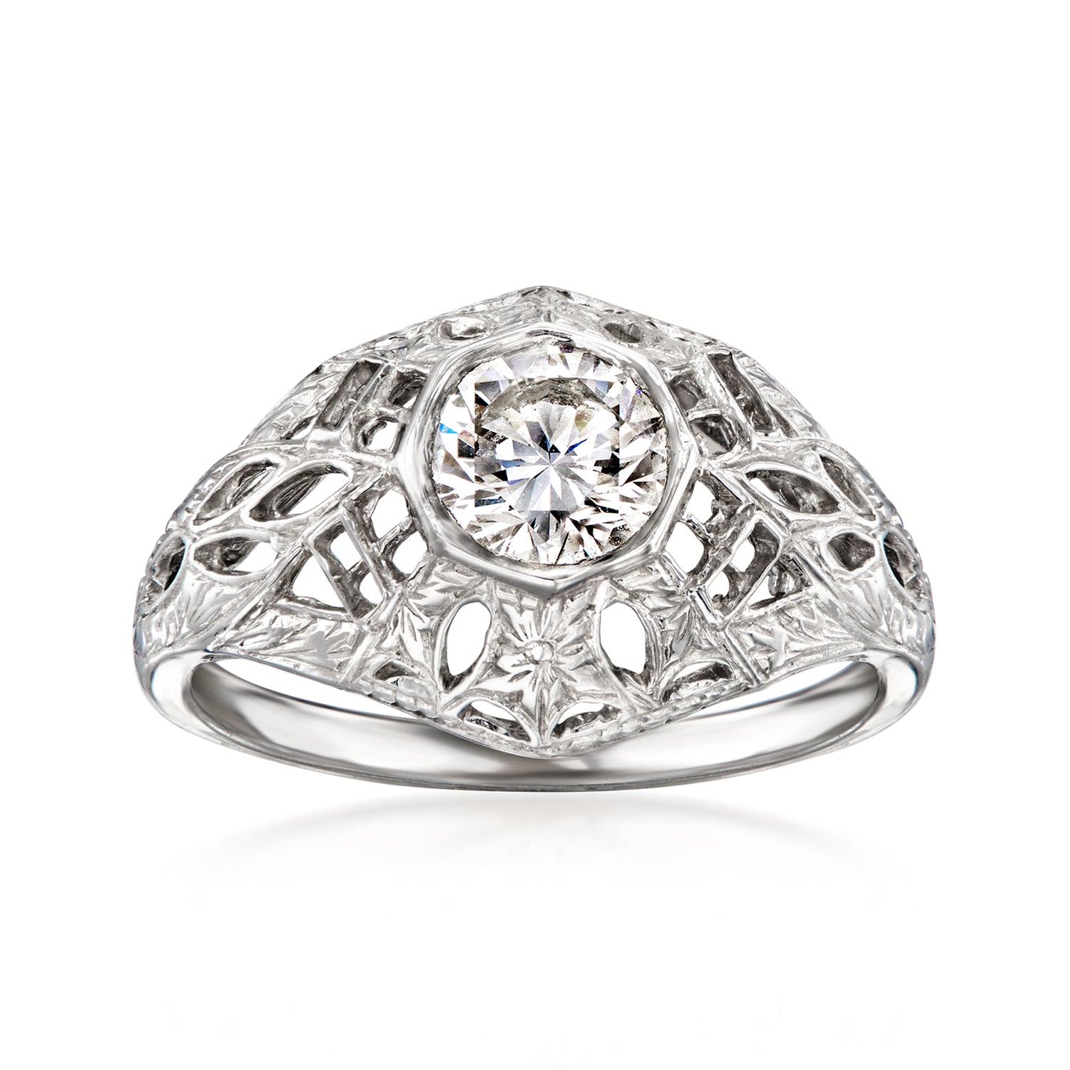 C. 2000 Vintage .68 Carat Diamond Filigree Ring in 14kt White Gold
