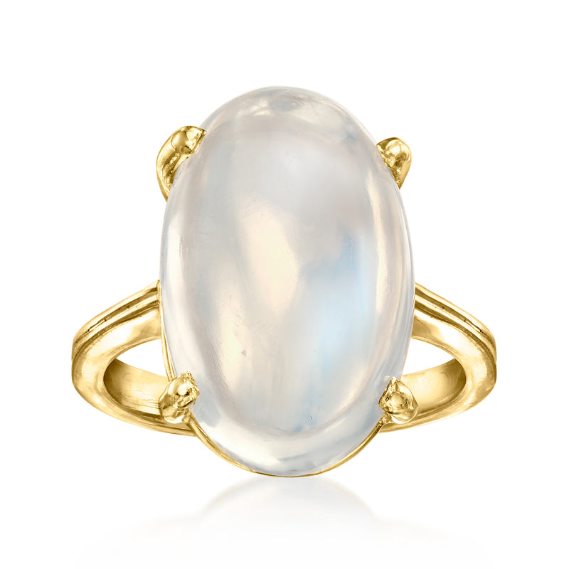 Oval moonstone ring in 18kt yellow gold with four-prong setting and slim band