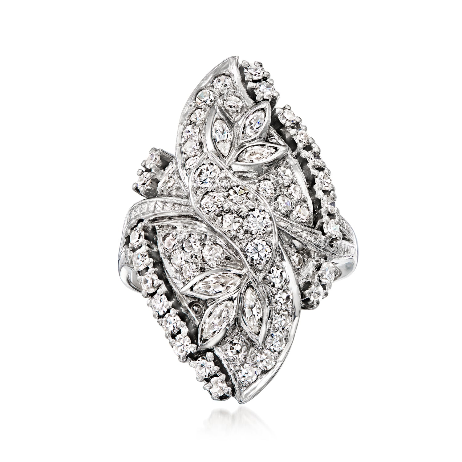 C. 1980 Vintage 1.25 ct. t.w. Diamond Cocktail Ring in 14kt White Gold