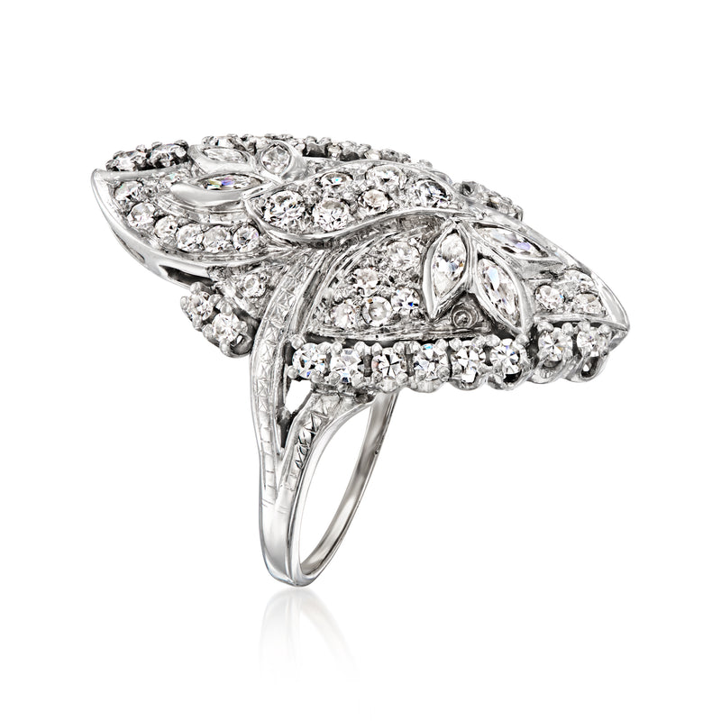 Vintage diamond cocktail ring, 14kt white gold, split marquise frame, size 5