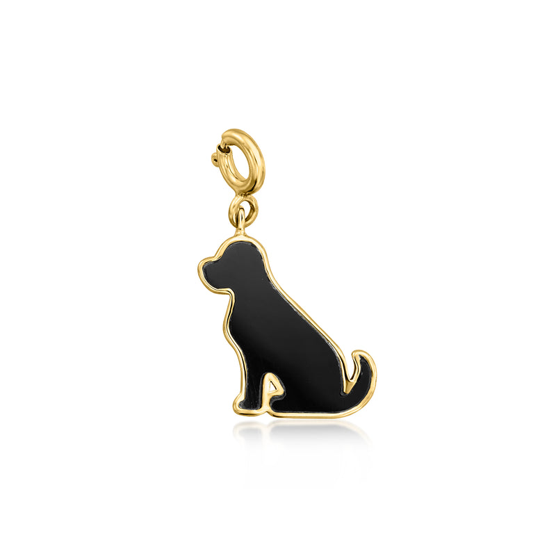 Gold-tone hoop with black onyx-style dog charm drop, polished finish