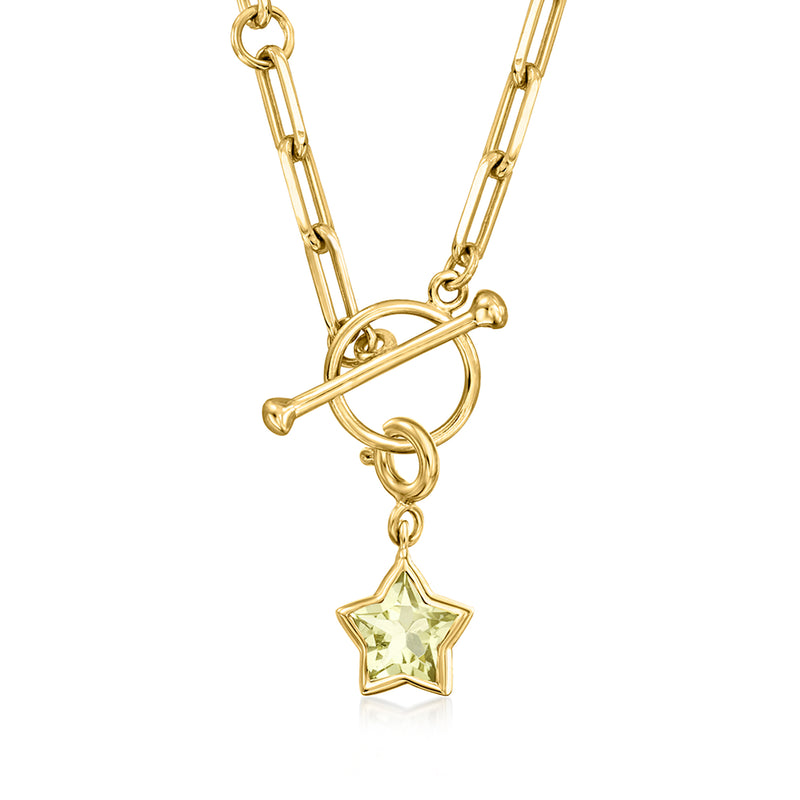 Gold-tone necklace with lemon quartz star charm pendant and link chain