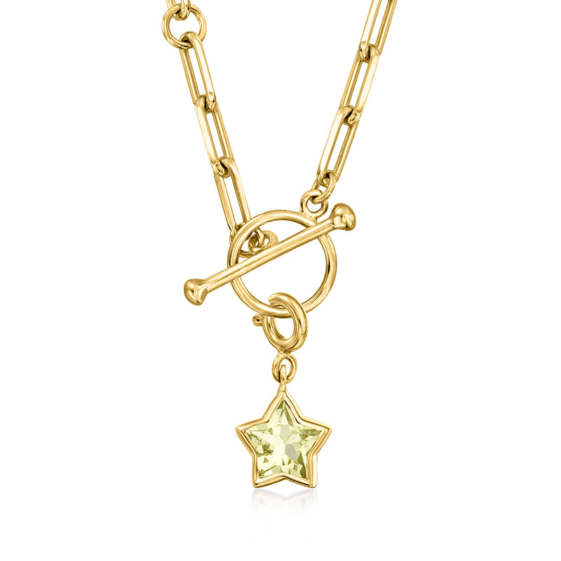 Gold-tone star charm necklace with lemon quartz pendant on open link chain