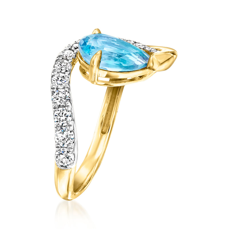 Swiss blue topaz ring with pavé diamonds in gold over sterling silver