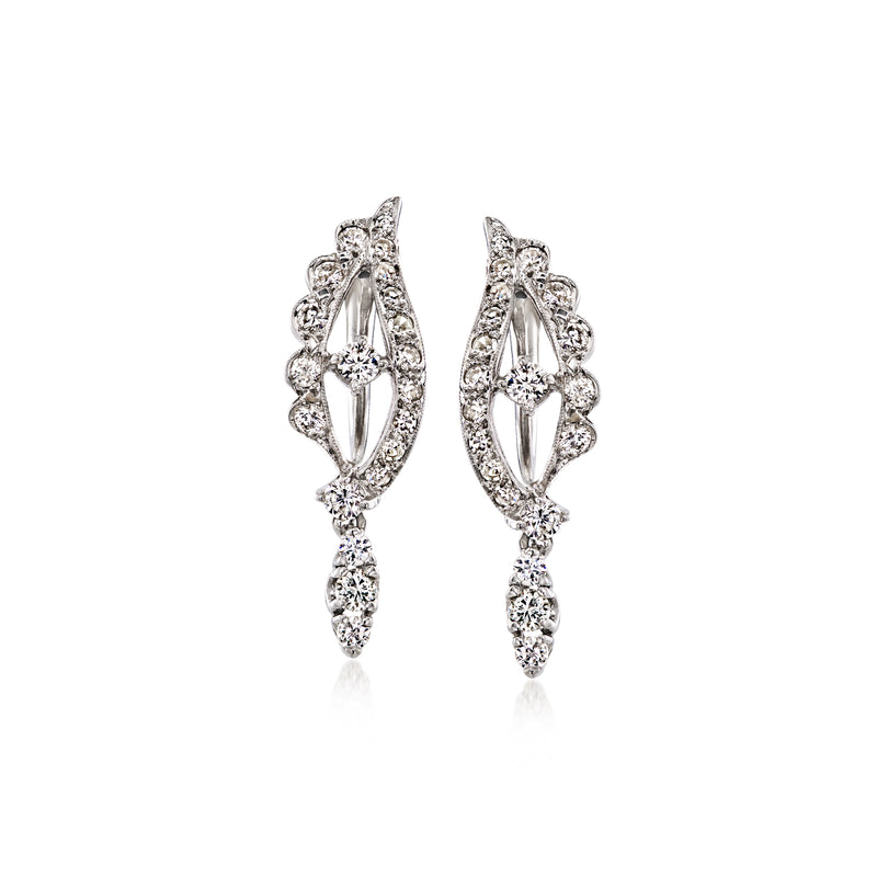 14kt white gold diamond drop clip-on earrings with marquise and round stonework