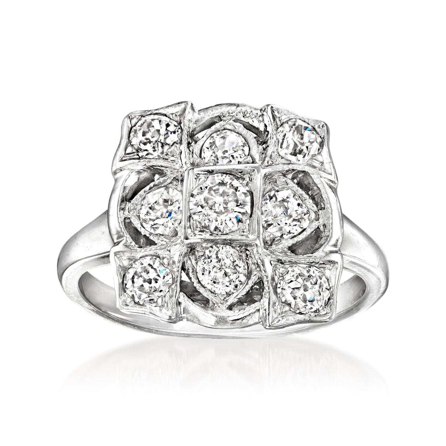 C. 2000 Vintage 1.00 ct. t.w. Diamond Cluster Ring in 14kt White Gold