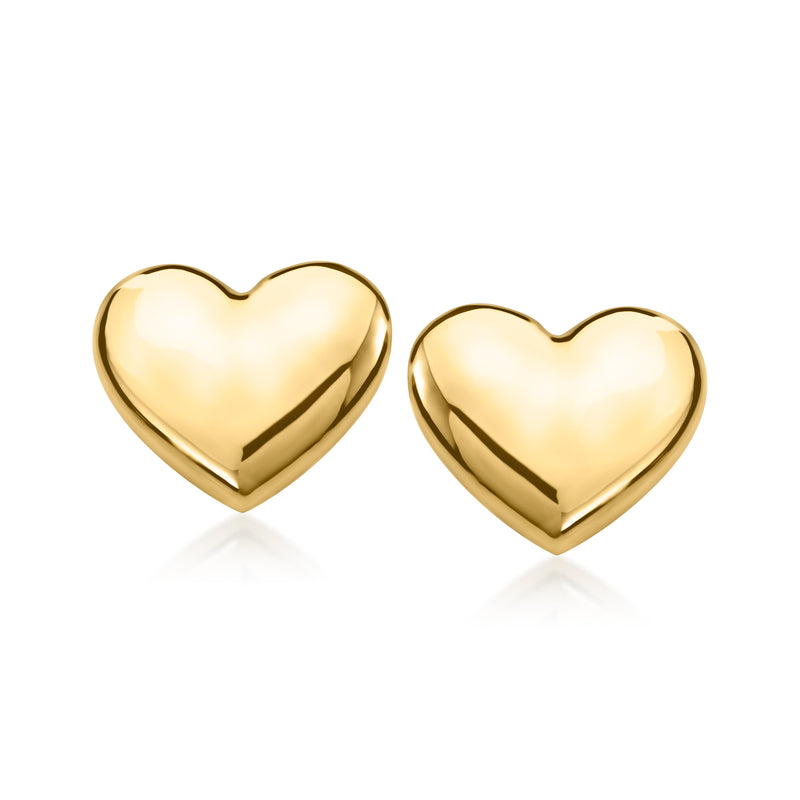 Puffed heart stud earrings in 14kt yellow gold with round post backs