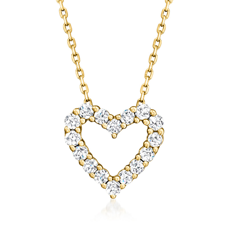 14kt yellow gold diamond heart pendant necklace with pave-style round stones
