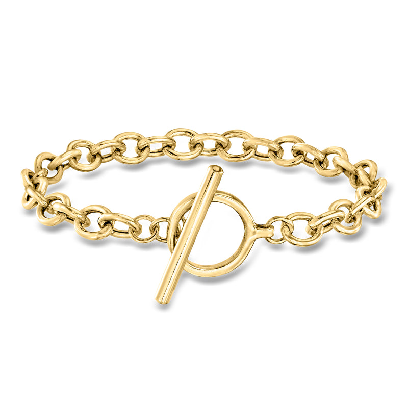 Gold over sterling cable-link toggle bracelet with D-style toggle clasp