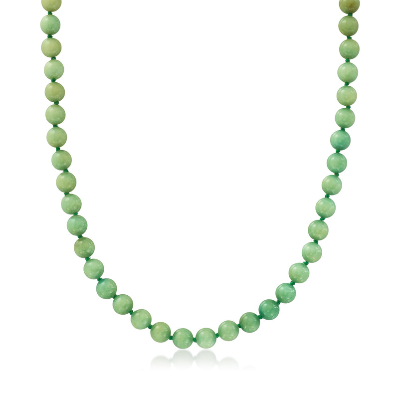 Vintage jade bead necklace with round green beads and a continuous strand