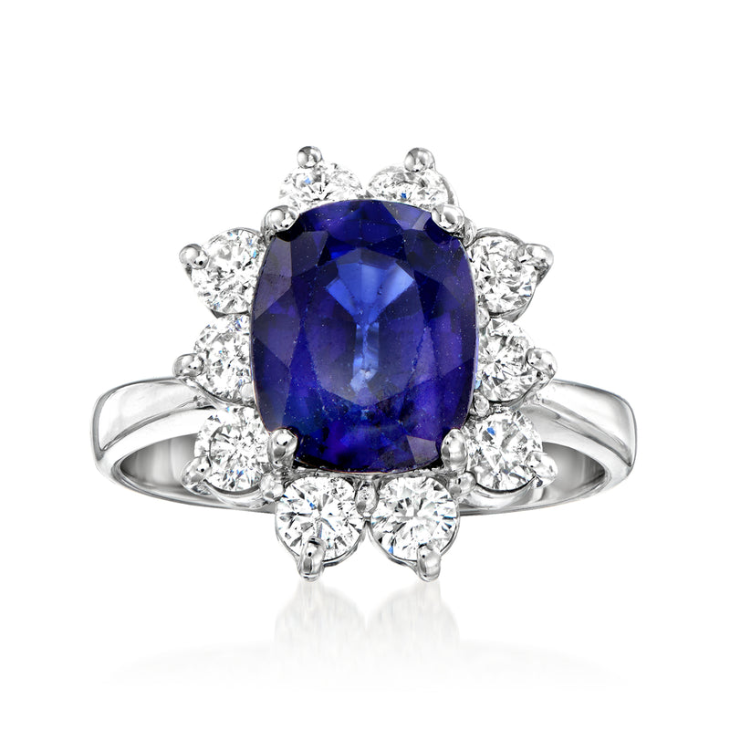 14k white gold sapphire and diamond ring with oval blue centerpiece