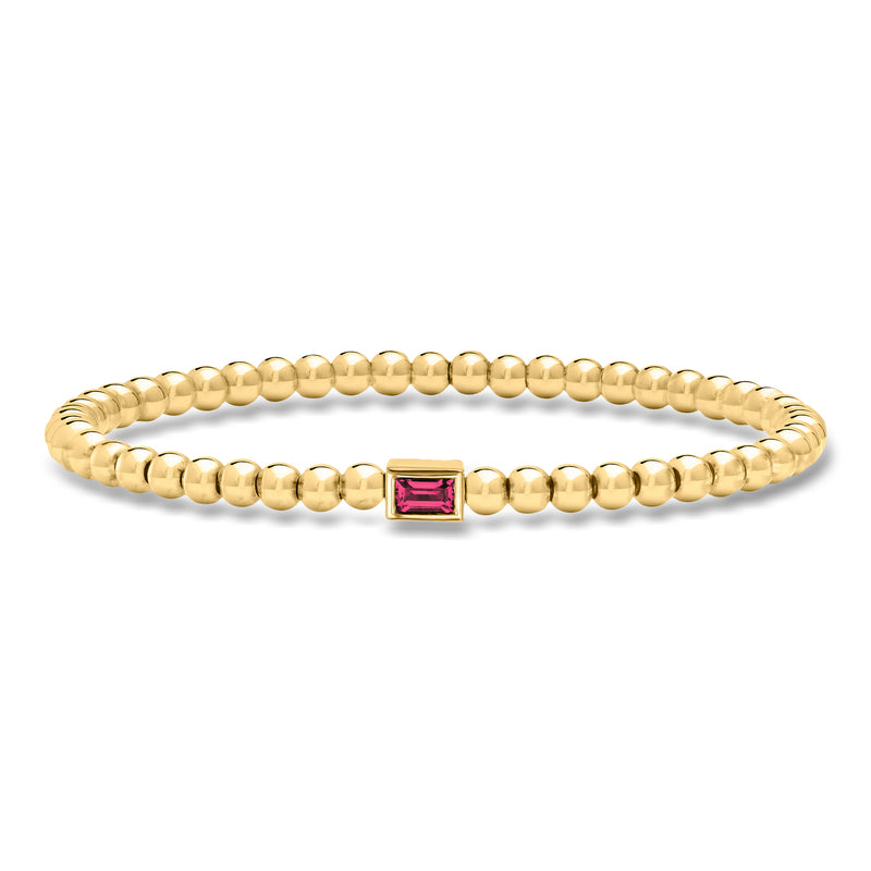 18kt gold over sterling bead stretch bracelet with pink lab-grown ruby square center