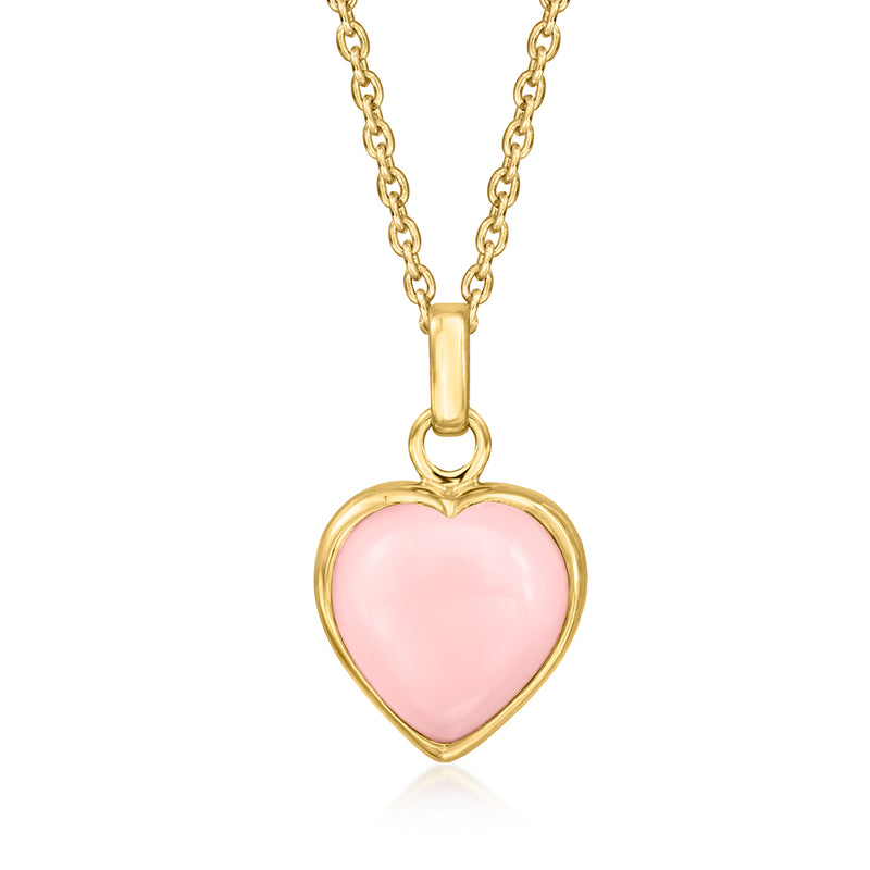 Pink opal heart pendant necklace with 18kt gold over sterling chain