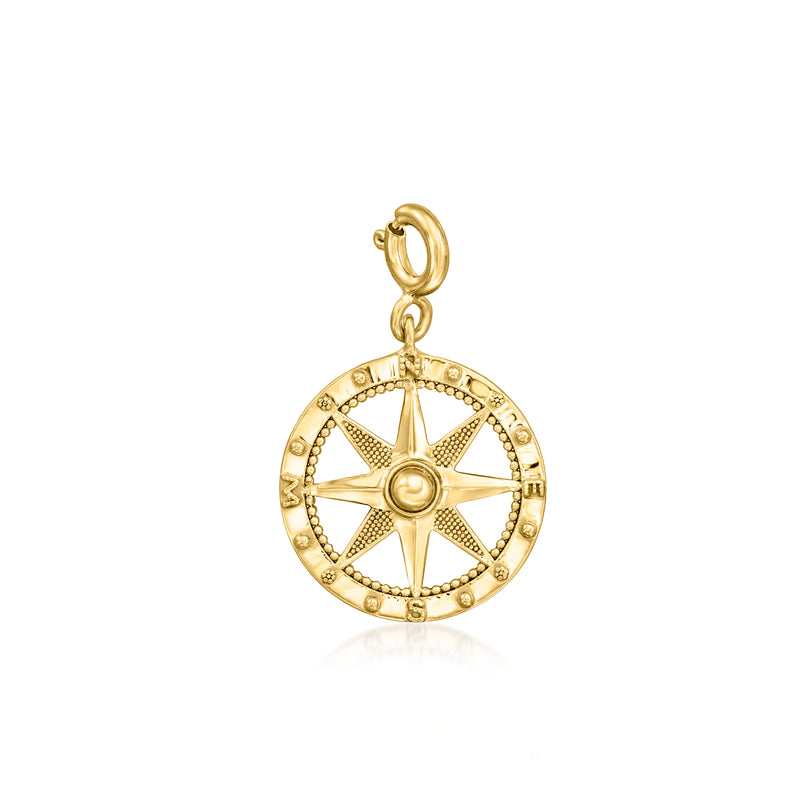 18kt gold over sterling compass charm with circular star compass design