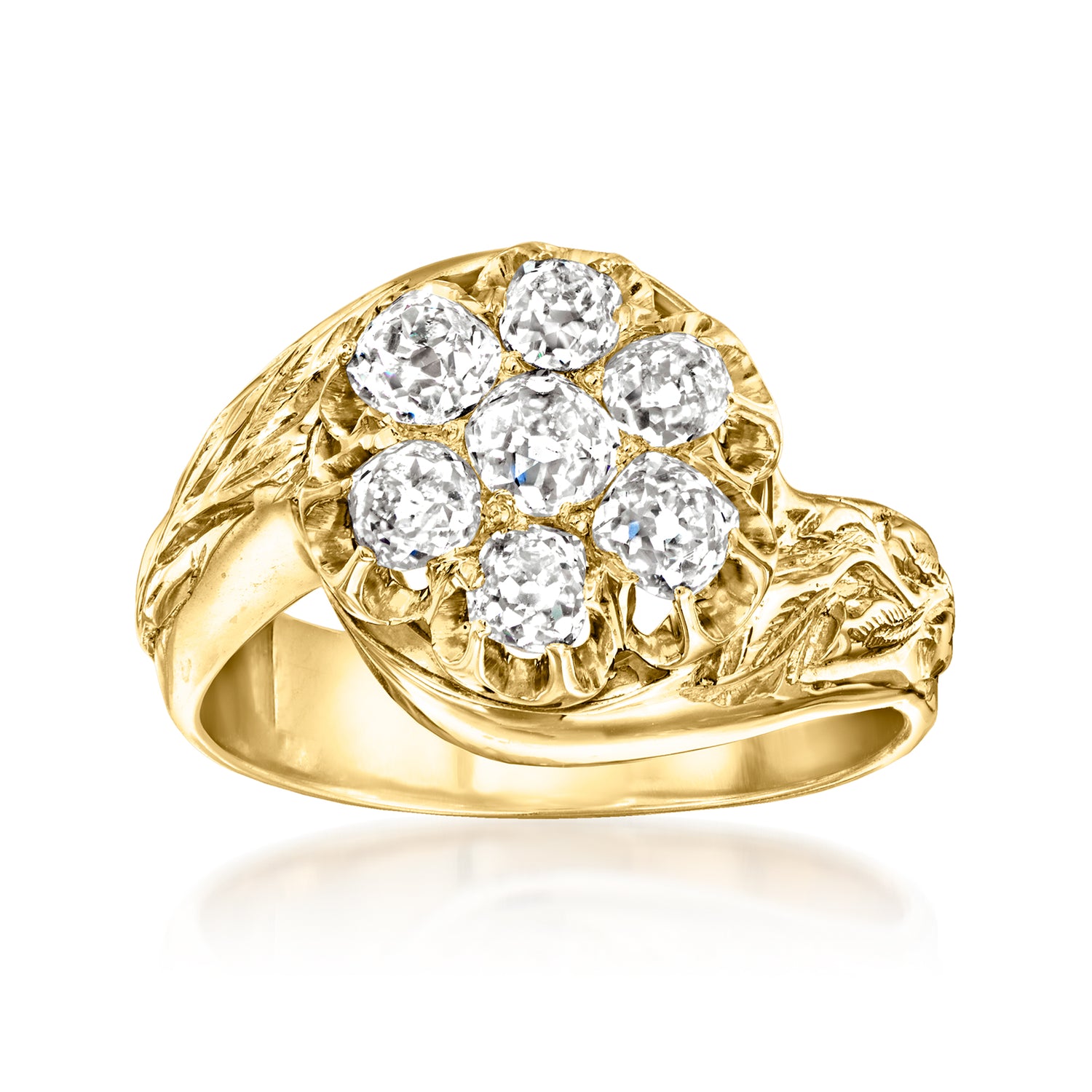 C. 1950 Vintage 1.40 ct. t.w. Diamond Flower Ring in 14kt Yellow Gold