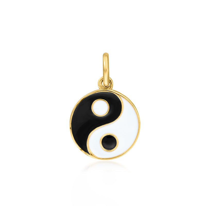 14kt yellow gold yin-yang enamel charm with black and white circular design