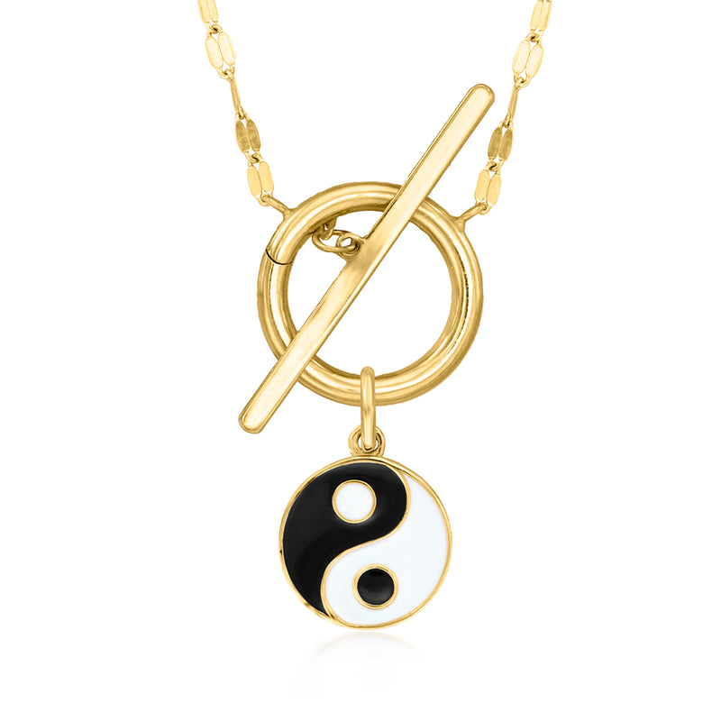 14kt yellow gold yin-yang enamel charm pendant with chain ring and bar accent