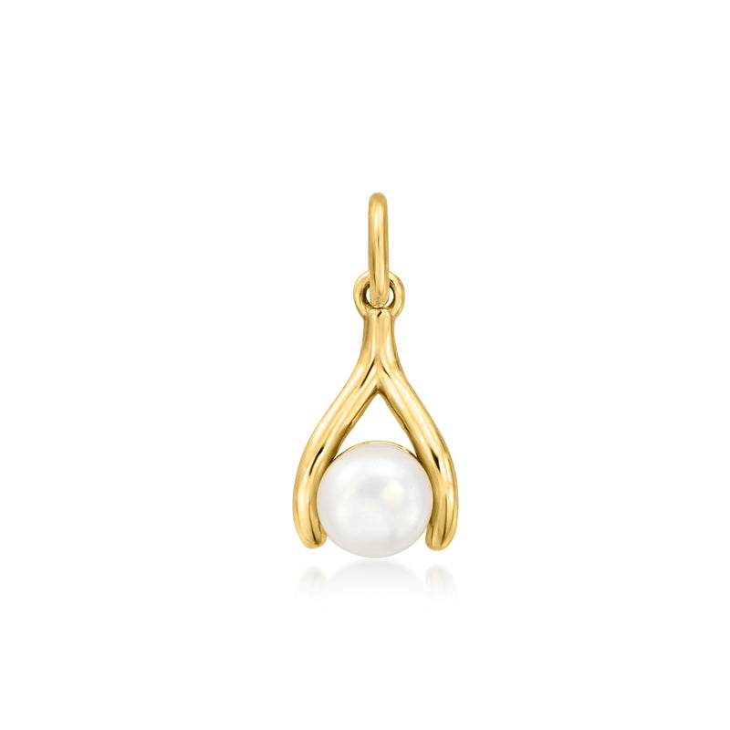 14kt yellow gold wishbone charm with 4.5–5mm cultured pearl drop