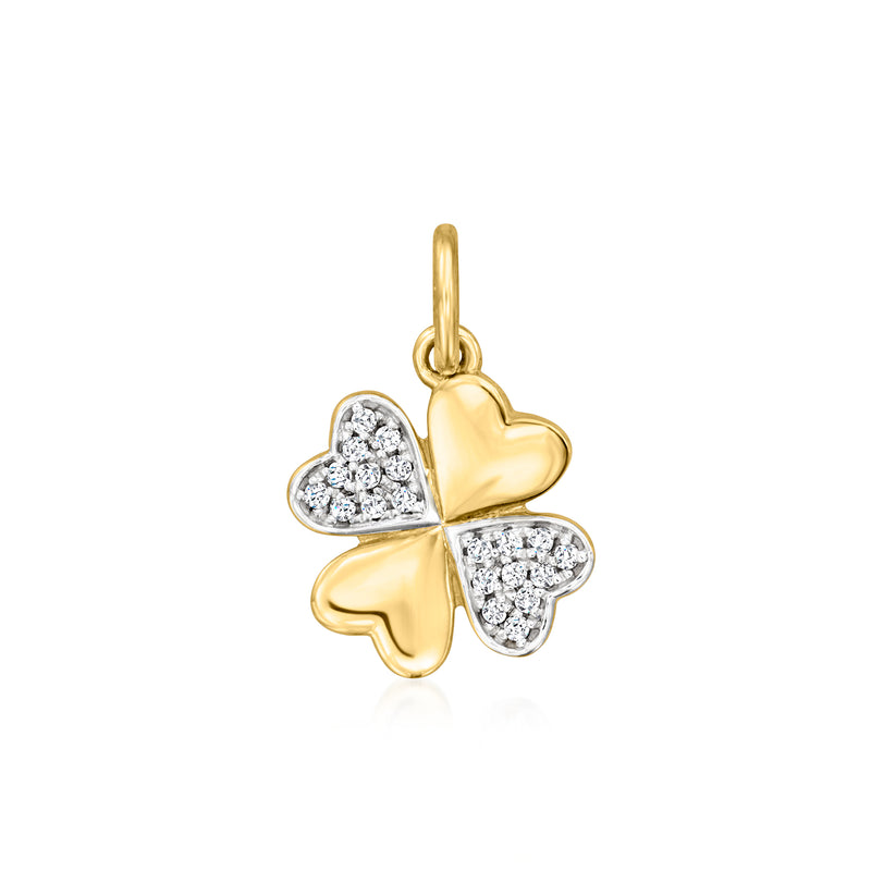 14kt yellow gold four-leaf clover charm with diamond-accented leaves