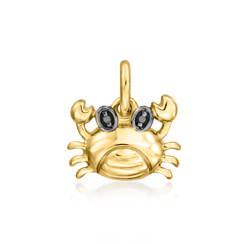 14kt yellow gold crab charm with black diamond eyes and detailed claws