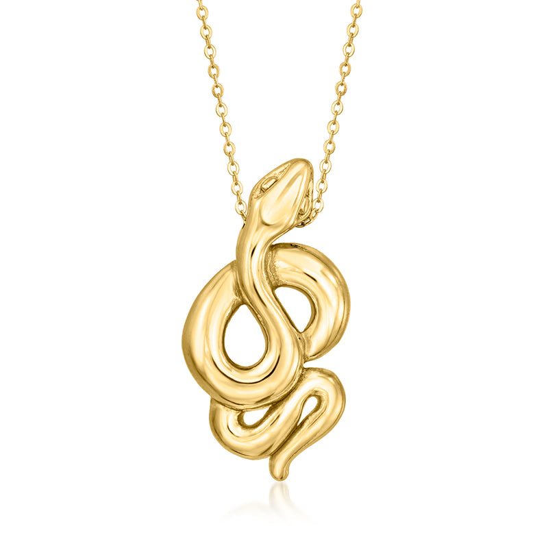 14kt yellow gold snake necklace with coiled charm pendant on link chain