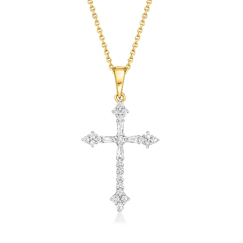 Diamond-accented gothic cross pendant necklace in 14kt yellow gold with chain