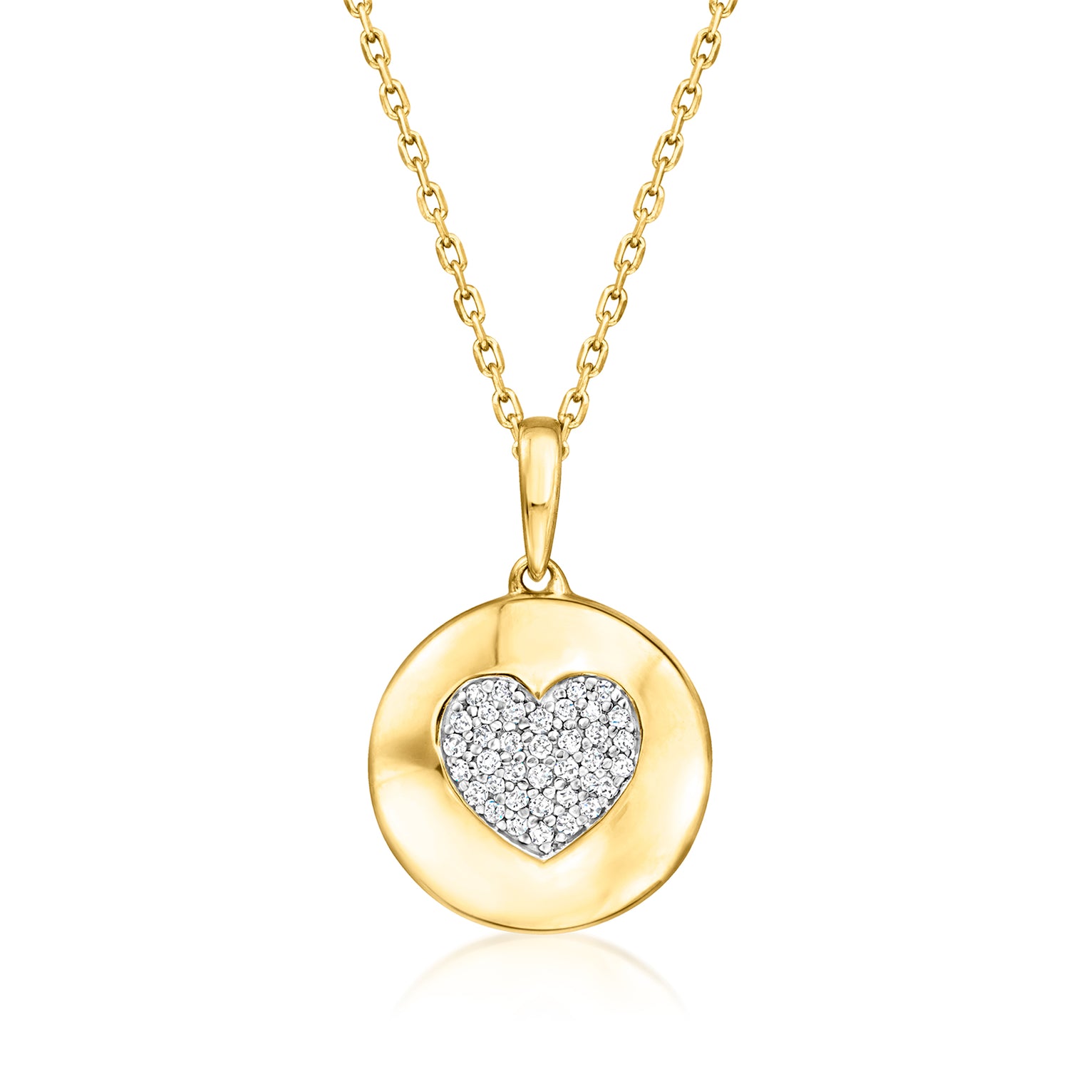 .10 ct. t.w. Diamond Heart Disc Pendant Necklace in 18kt Gold Over Sterling