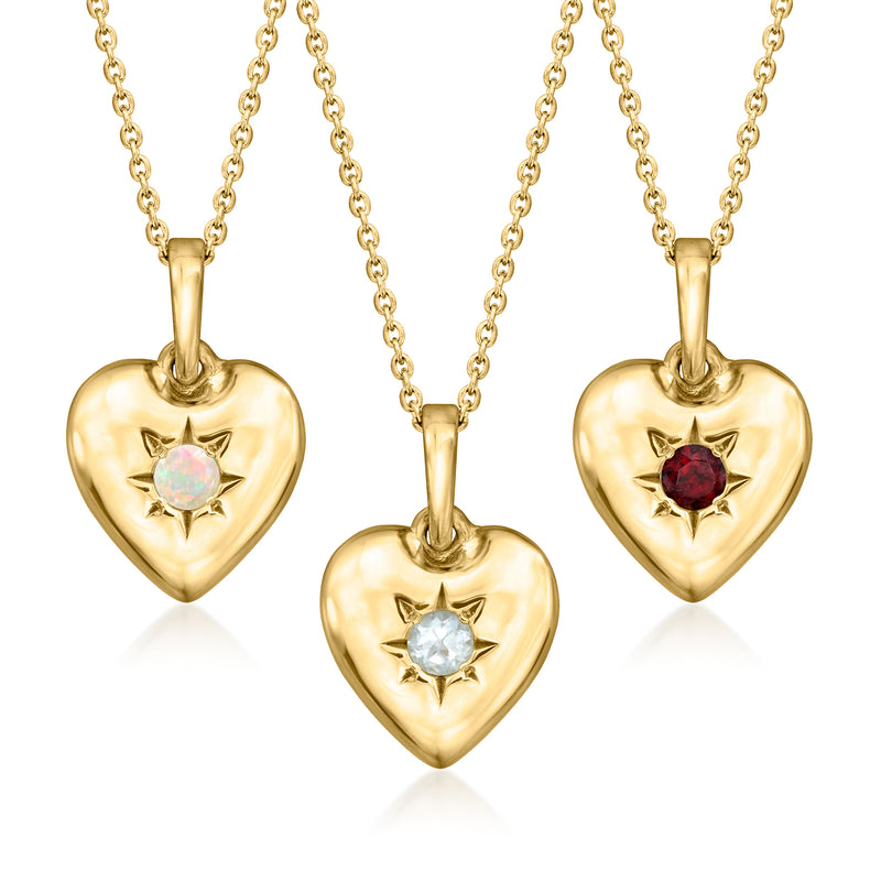 Gold heart pendant necklace with multiple gemstone heart pendants and star settings