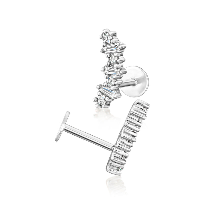 Sterling silver diamond ear climber earring with flat back and visible post
