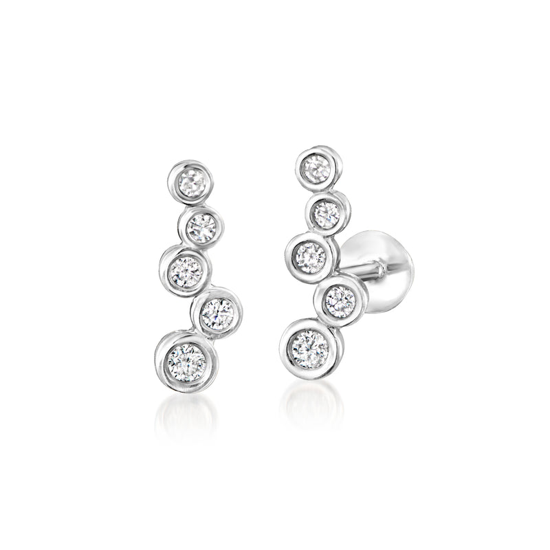 Sterling silver diamond ear climbers with bezel-set round stones and flat-back posts