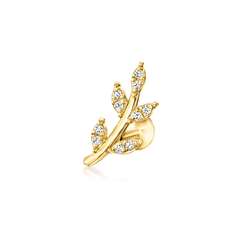 14kt yellow gold diamond leaf flat-back ear climber earring, clustered prongs